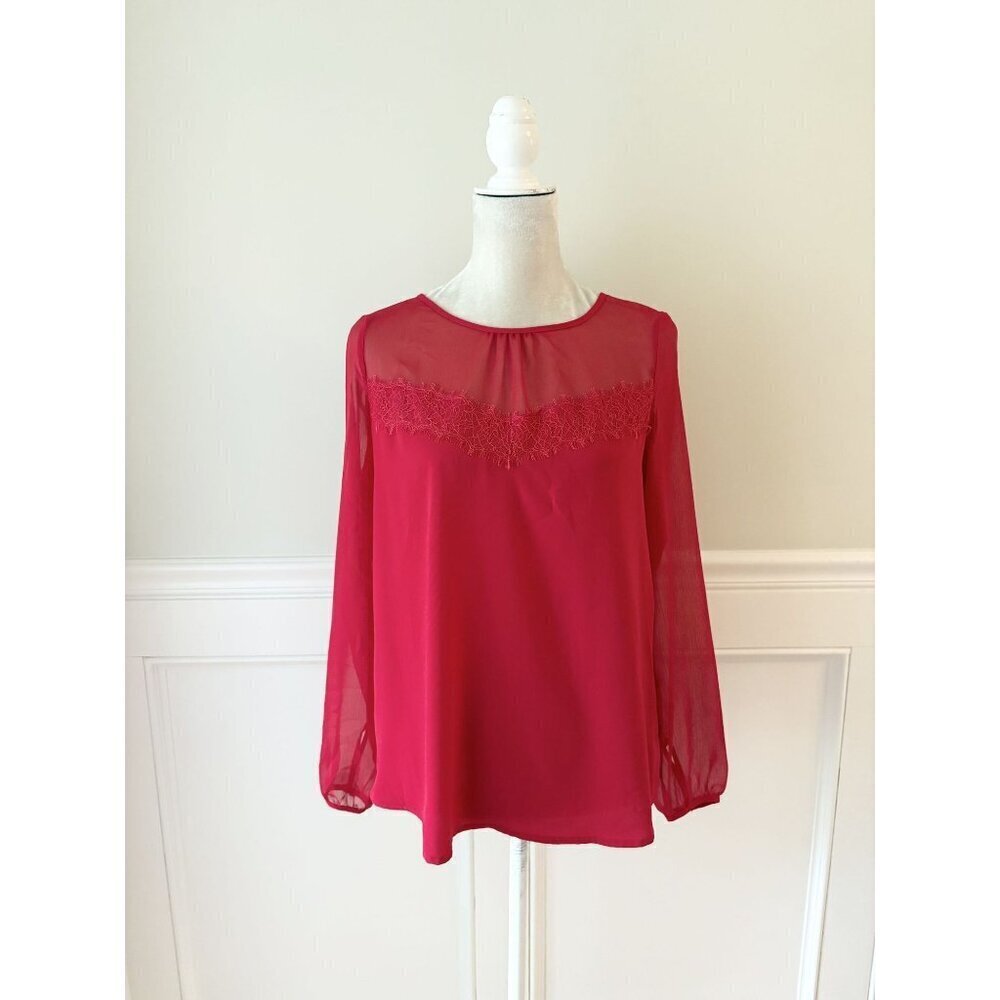 Apt.9 Red Lace Embellished Long Sleeve Blouse S